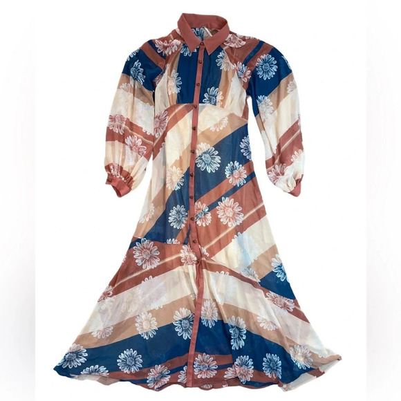 Free People Daria Shirtdress Floral Maxi Size Small Button Up Boho Flowy Retro - Picture 12 of 12